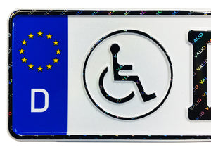 Disabled / Handicap German License Plate with Hologram Lettering