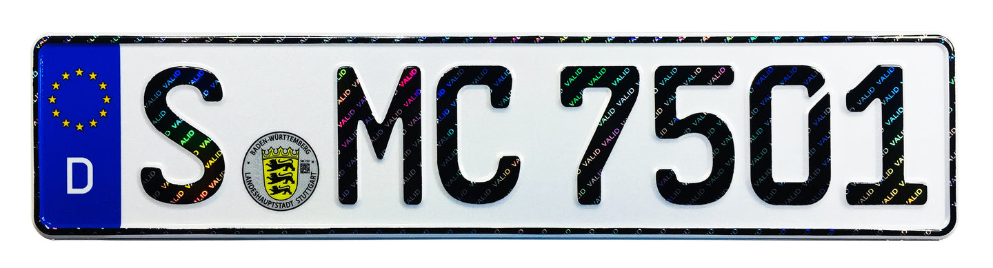 Mercedes Stuttgart German License Plate with Hologram Lettering