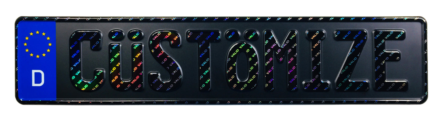 Custom Black German License Plate with Hologram Lettering