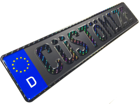 Custom Black German License Plate with Hologram Lettering