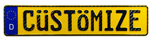 Custom Yellow German License Plate with Hologram Lettering