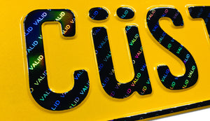 Custom Yellow German License Plate with Hologram Lettering