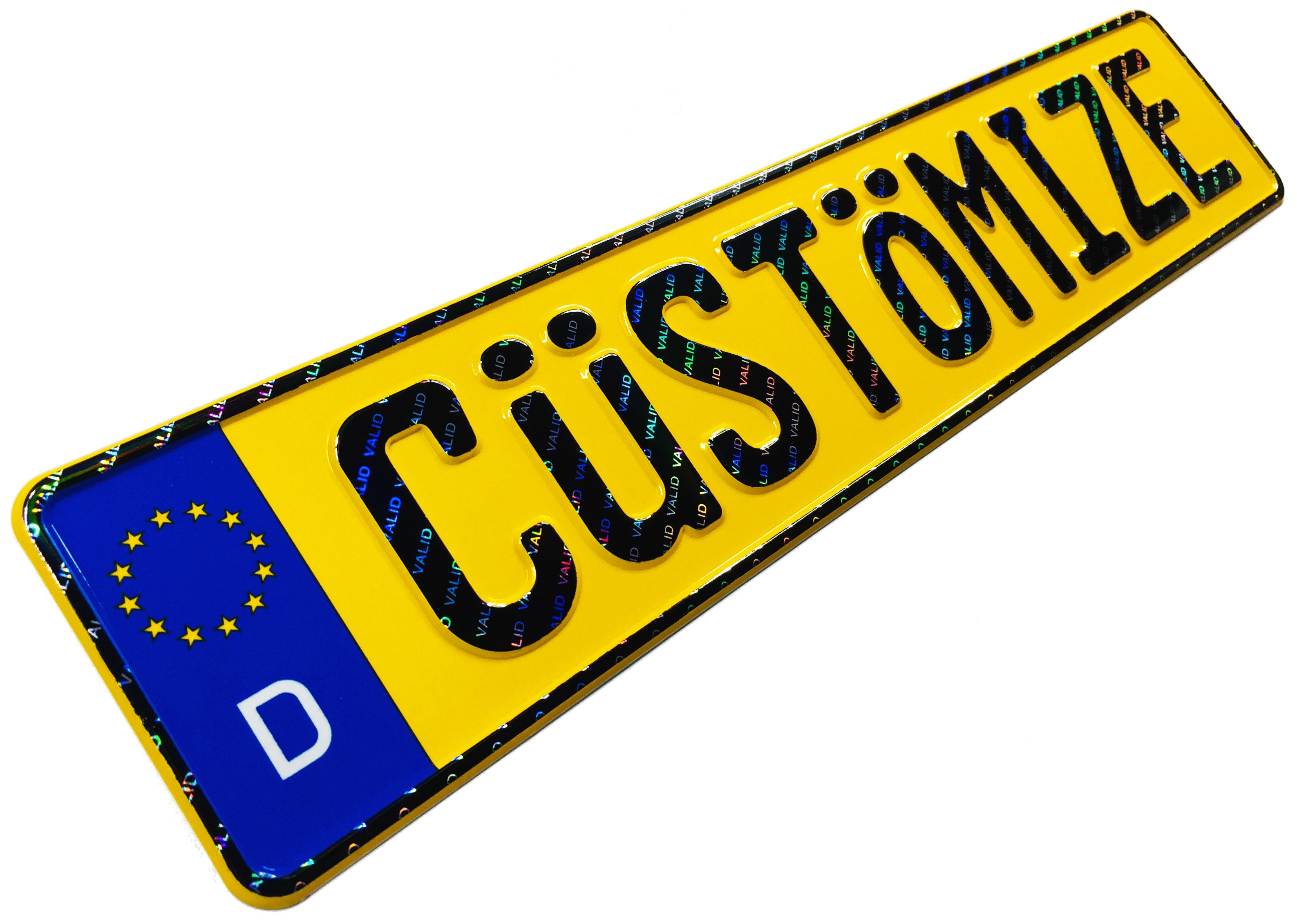 Custom Yellow German License Plate with Hologram Lettering
